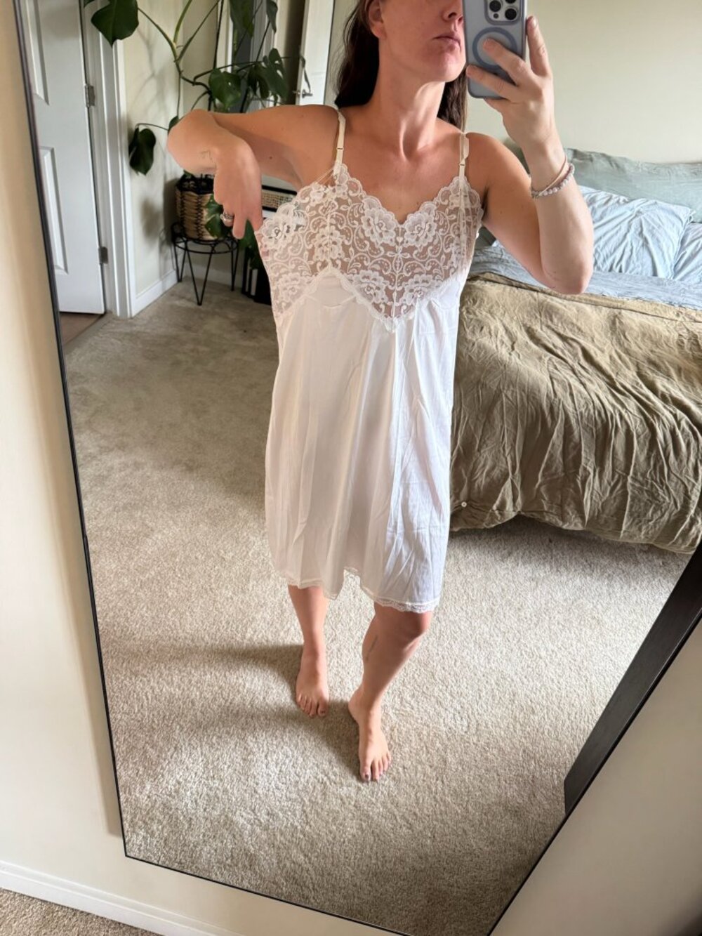 Vintage Lace Bust White Slip Dress Size XL - Picture 2 of 6